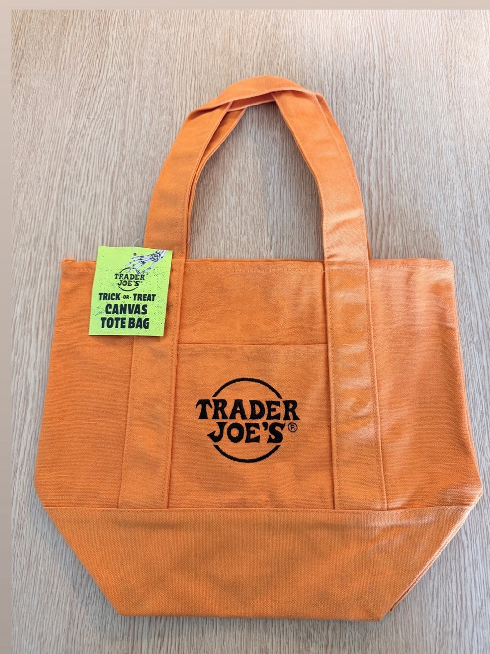 Orange Canvas Tote Bag with Front Pocket